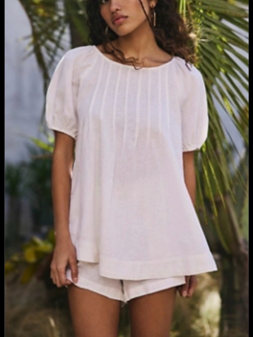 Free People White Cotton Linen Blend Shorts Set